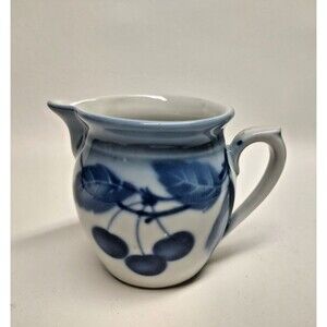 Vintage Small Pitcher Porcelain Czechoslovakia Cherries blue & white 2-5/8" tall
